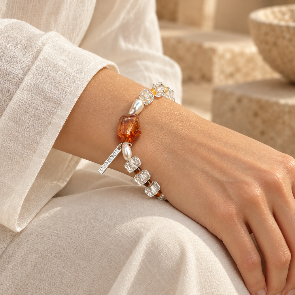 Model wearing the Golden Amber crystal bracelet