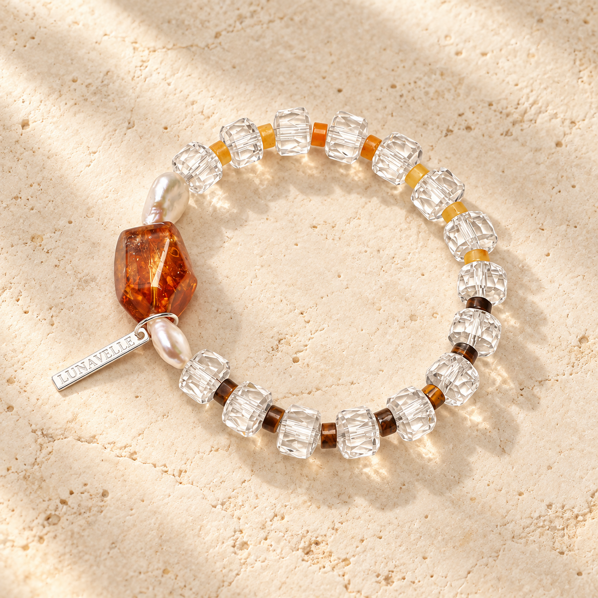 Golden Amber clear crystal bracelet studio view