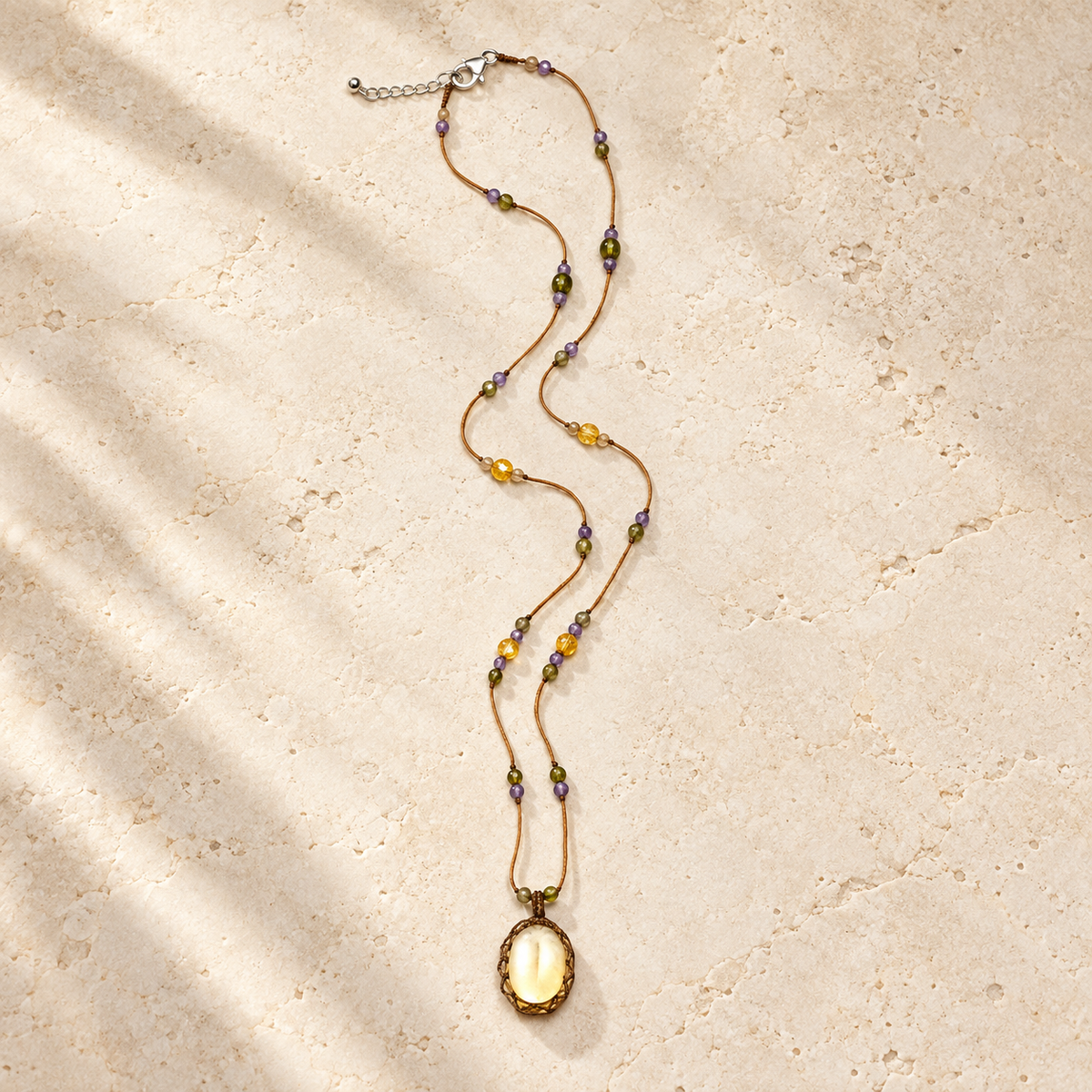Golden Citrine handmade cord necklace studio view