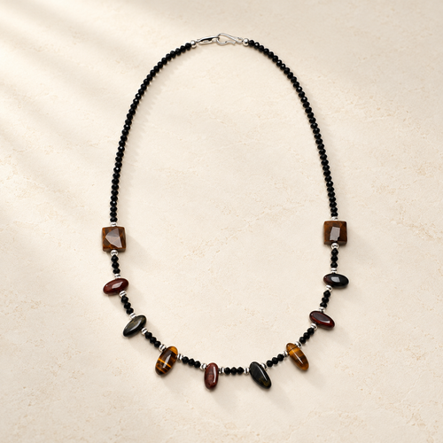 Obsidian Glow tiger's eye and black tourmaline necklace studio view
